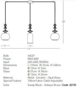 Lustra cu 3 pendule cu elemente ceramice si sticla Mahala