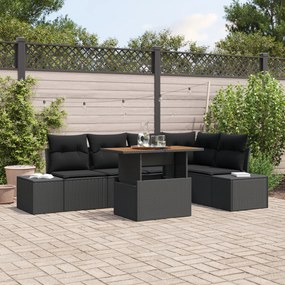 vidaXL Set Masa Grădină 6 Piese cu Perne Negru Rattan Poliester și Acacia