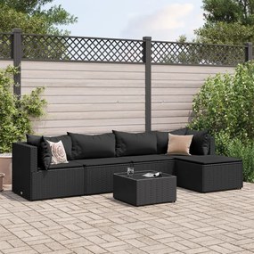 3308067 vidaXL Set mobilier de grădină cu perne, 6 piese, negru, poliratan