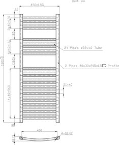 Novaservis - Radiator de baie tip scară, 490 W/230 V, 120 x 45 cm, alb, model rotunjit