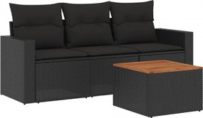 vidaXL Set mobilier de grădină cu perne, 4 piese, negru, poliratan