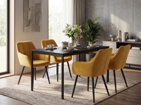 Scaun de masă VARSI VELVET cu picioare negre, mustar