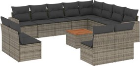 vidaXL Set mobilier de grădină cu perne, 13 piese, gri, poliratan