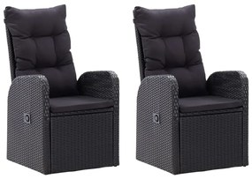 Set mobilier de gradina, cu perne, 3 piese, negru Negru, Lungime masa 80 cm, 3