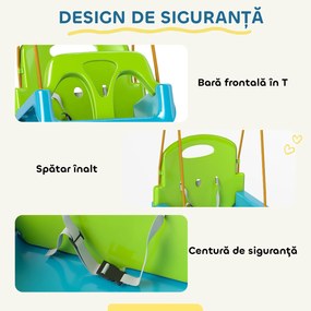 Outsunny Leagăn pentru Copii 3 în 1 pentru Interior și Exterior, Leagăn de Grădină pentru Bebeluși și Copii 9-36 Luni, Frânghie Reglabilă 120-180 cm și Centură de Siguranță, 42x33x120-180 cm, Verde | Aosom Romania