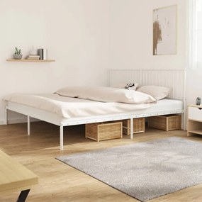 350938 vidaXL Cadru de pat metalic cu tăblie, alb, 200x200 cm