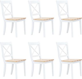 vidaXL Scaune de bucătărie, 6 buc., alb/natural, lemn masiv de hevea