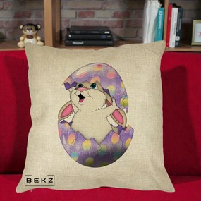 Perna Decorativa Iepuras din Ou de Pasti, 40x40 cm, Crem, Husa Detasabila, Perna Inclusa, BEKZ®