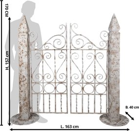 Poarta decorativa de gradina, alb, din metal, aspect vintage,