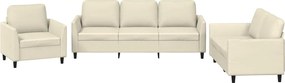vidaXL Set de canapele cu perne, 3 piese, crem, piele ecologică