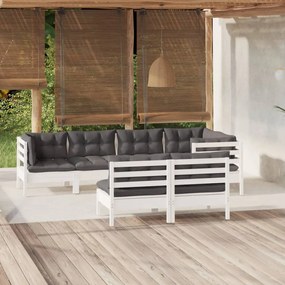 vidaXL Set mobilier grădină cu perne, 7 piese, alb, lemn masiv de pin