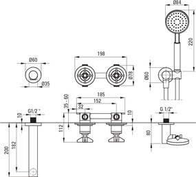 Baterie pentru cada, montaj ingropat, cu set de dus, alama, Deante Temisto