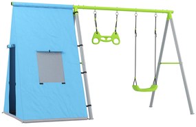 Set balansoar AIYAPLAY 3 in 1, Cort de Joacă, Balansoar, Inele de Gimnastică, Metal, Plastic, Verde | Aosom Romania