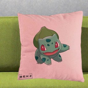 Perna Personalizata Bulbasaur Pokemon, 40x40 cm, Roz, Husa Detasabila, Perna Inclusa, BEKZ®