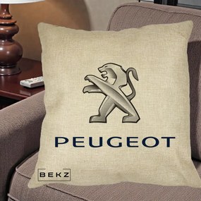 Perna Personalizata cu emblema Peugeot, 40x40 cm, Crem, Husa Detasabila, Perna Inclusa, BEKZ®