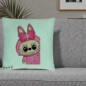 Perna Personalizata Labubu Roz cu Funda, 40x40 cm, Verde Menta, Husa Detasabila, Perna Inclusa, BEKZ®