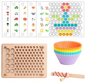 Jucărie Montessori din lemn 2 în 1, puzzle cu pescuit și minge