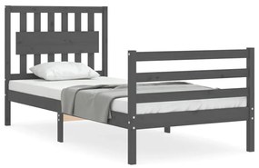 3194298 vidaXL Cadru de pat cu tăblie, gri, 90x200 cm, lemn masiv
