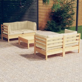 3096022 vidaXL Set mobilier grădină cu perne crem, 5 piese, lemn masiv de pin
