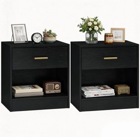 HOMCOM Set 2 Noptiere Moderne din Lemn cu Sertar și Poliță Deschisă, 39x28x41 cm, Negru | Aosom Romania