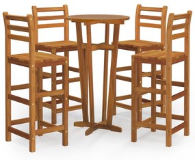 Set mobilier de bar de gradina, 5 piese, lemn masiv de acacia Scaune de bar cu spatar, 5