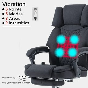 RESIGILAT- Scaun directorial, cu Masaj și Încălzire, suport picioare, textil, Negru