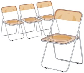 HOMCOM Set de 4 Scaune Pliabile din Acril, Scaune Pliabile Economisitoare de Spațiu din Oțel, Scaun Pliabil pentru Interior pentru Casă, Birou, Petreceri și Evenimente, 47x48x75 cm, Portocaliu | Aosom Romania