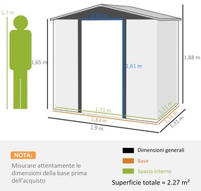 Şopron metalic de depozitare pentru grădină Outsunny 6.2 x 4.3ft | Aosom Romania