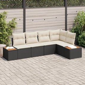 vidaXL Set canapea grădină cu 5 piese și perne, Negru, Ratan Poli, Acacia