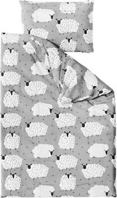 Set lenjerie de pat creponata WHITE SHEEPS POLY gri + cearsaf Jersey 90 x 200 cm gri, pat single