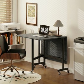 HOMCOM Masă de Dining Pliabilă, Masă de Bucătărie Rabatabilă cu Roți cu Frână pentru 4-6 Persoane, Birou Compact cu Cadru din Oțel, pentru Living, 120x80x73 cm, Negru cu Efect de Lemn | Aosom Romania