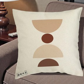 Perna Decorativa Geometric Boho Cerc si Boluri, 40x40 cm, Ecru, Husa Detasabila, Perna Inclusa, BEKZ®
