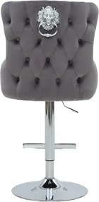 Set de 2 scaune de Bar Stil Baroc, Catifea, Gri, Metal, Argintiu, Castle