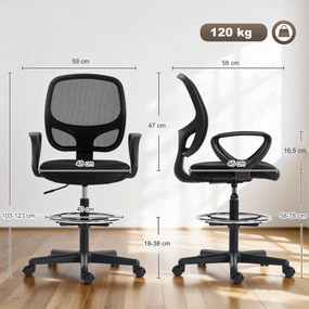 HOMCOM Scaun de Birou Ergonomic Rotativ din Plasă Respirabilă, cu Suport pentru Picioare și Înălțime Reglabilă, Negru | Aosom Romania