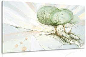 Tablou copaci pe câmpul pastelat