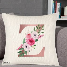 Cadou Personalizat - Perna Personalizata Monograma Rose Gold Litera Z, 40x40 cm, Crem Reliefat, Husa Detasabila, Perna Inclusa, BEKZ®