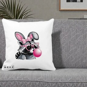 Perna Decorativa Raton cu Urechi de Iepure si Guma de Mestecat, 40x40 cm, Alba Mata, Husa Detasabila, Perna Inclusa, BEKZ®