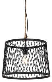 Lampă suspendată rustică pentru exterior din ratan negru 40 cm - Calamus