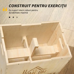 HOMCOM Cutie pentru Sărituri cu 3 Înălțimi Reglabile pentru Acasă și Sală de Sport, 45x40x60 cm, Lemn Natural | Aosom Romania