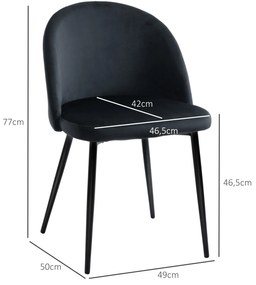 HOMCOM Lot de 2 scaune sala de mese scaun de bucătărie scandinav scaun din catifea tapitat cu picioare subțiri de metal | Aosom Romania