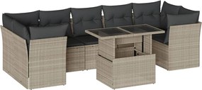 vidaXL Set mobilier de grădină cu perne, 8 piese gri deschis poliratan