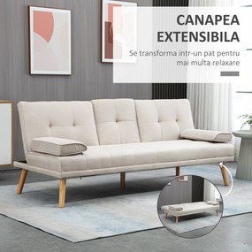 HOMCOM Canapea extensibila extensibila cu 3 locuri in stil scandinav, cu 2 cotiere detasabile si tapiterie, bej | Aosom Romania