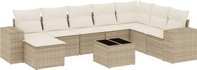 vidaXL Set canapele de grădină, 9 piese, cu perne, bej, poliratan