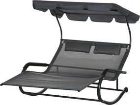 Outsunny Șezlong dublu pentru 2 persoane, incl. perne și baldachin, 200 cm x 139 cm x 140 cm, Gri închis | Aosom Romania