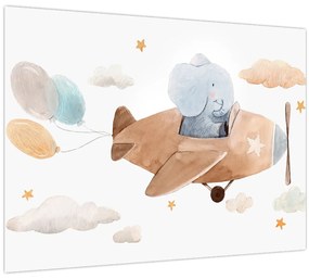 Tablou - Acuarelă elefant într-un avion (70x50 cm)