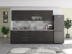 Bucatarie Alfabet cu corp vitrina, 260 cm, Wenge