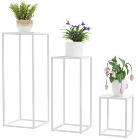Outsunny Lot de 3 suporturi pentru plante pătrate din metal, empilabile interior și exterior, pentru grădină, balcon, casă, alb | Aosom Romania