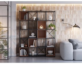 Bibliotecă neagră/cărămizie 140x179 cm Anya – Marckeric