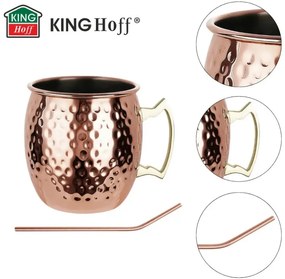Set de pahare pentru Moscow Mule Kinghoff KH 2000, 2 buc, 500ml, 2 paie, oțel inoxidabil, cupru