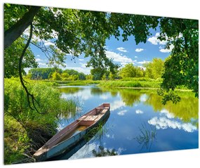 Tablou cu râu de vară și barcă (90x60 cm)